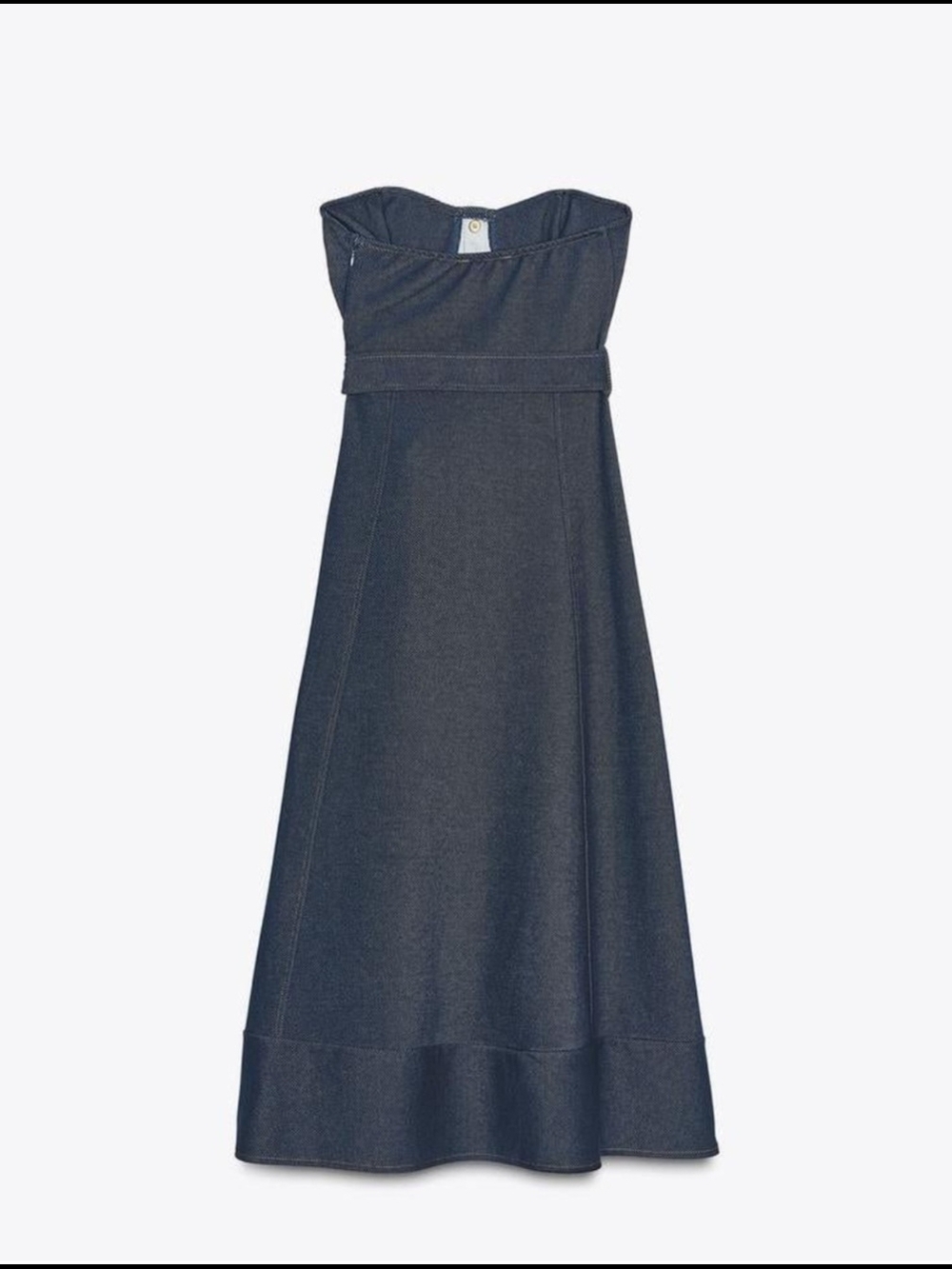 ZARA Strapless Navy Faux Denim Midi Dress with Belt - MISSING BELT - Picture 5 of 7